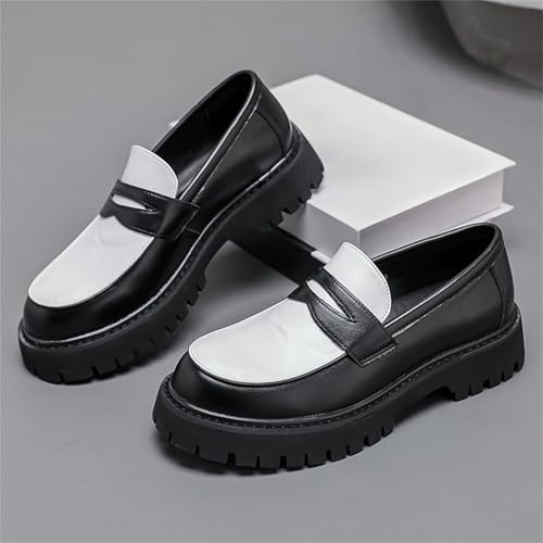 Mens Two Tone Leather Slip On Platform Penny Loafers Chunky Round Toe Non Slip Lug Sole Tassel Color Block Dress Shoes for Business Casual Work Daily Commute Party Prom Formal4