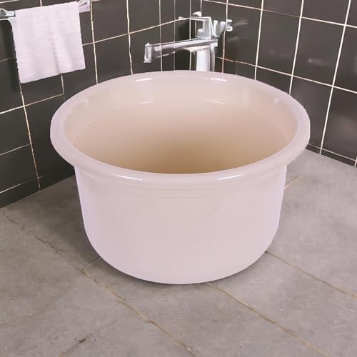 Image of Kuber Industries (Pack of 2) Plastic Tub | Bath Tub of Bathing & Washing | Tub for Bathroom | Bathtub for Baby | Lightweight & Durable Water Tub | 25 LTR | Beige