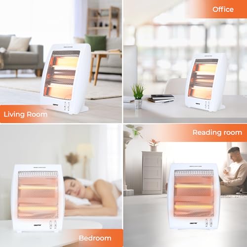 Geepas Quartz Halogen Heater, Pack of 2 | Portable Upright Electric Heater with 2 Heat Settings 400W/800W, Safety Tip Over Switch, Ideal for Home Office Caravans and Garages, 800 W, White