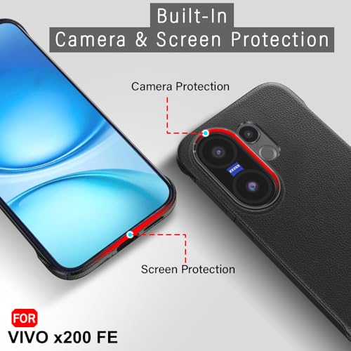 Image of TheGiftKart Hybrid Ultimate Slim Back Case Cover for Vivo X200 FE 5G | Lightweight Profile | Hard Back Case Cover for Vivo X200 FE 5G (PC & TPU, Metal Camera Ring, Leather Texture Finish, Black)