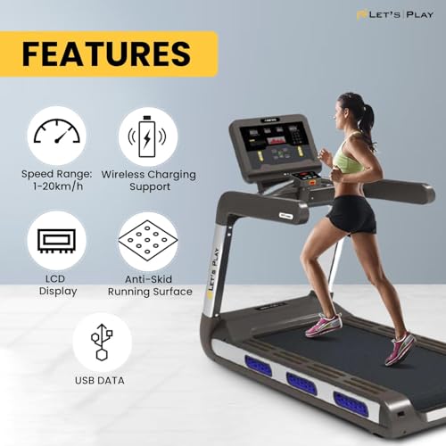 Image of Let's Play Future-X Commercial Treadmill for Gym and Home use| 8HP Peak AC Motor with Japanese Technology | 20 Level Auto Incline Running Machine | Top Speed 20km /hr | Max User Weight 250Kgs.