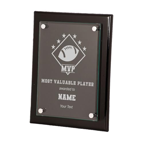 EliteAwards Custom Sports MVP Award Plaque for Football Player with Personalized Text Engraved 8x10 Floating Glass Plaque