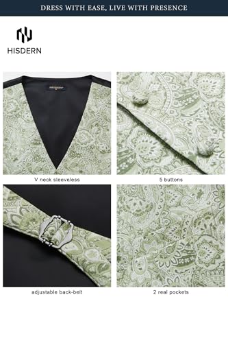 Image of HISDERN Mens Vest Tie Set 3PC Formal Waistcoat Paisley Floral Jacquard Necktie Pocket Square Suit Vests Wedding Party