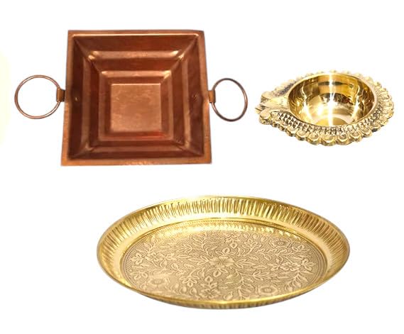 Havan Kund Pyramide cuivre anti-cendres avec thali rond pour pratiquer l'Agnihotra proprement