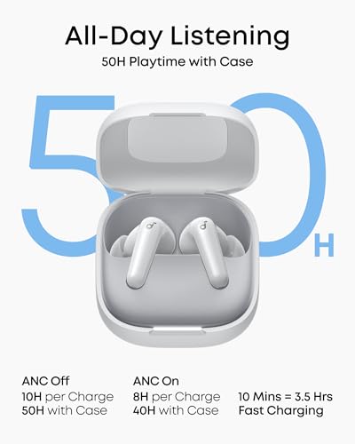 Image of Soundcore P31i by Anker, Real-Time Adaptive Noise Cancelling, Hi-Res Sound, Translation Earbuds, 50H Playtime, Wireless Earbuds, Bluetooth Earphones, Spatial Audio, Fast Charging, IP55 (White)