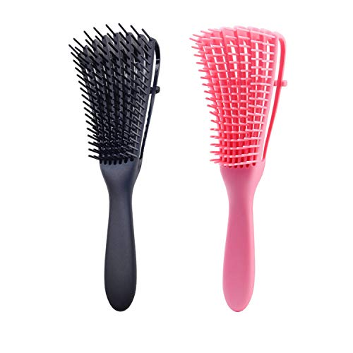 Hair Detangling Brush for Easy Detangler Curly Hair, Detangling Comb for Afro Textured 3a to 4c Kinky Wavy Hair, for Wet/Dry/Long Thick Curly Natural Hair - 2 Pack (Black & Pink)