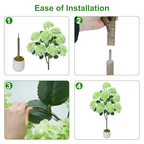GTIDEA 2 Pack 47'' Large Artificial Green Hydrangea Floor Plant, 4FT Tall Artificial Tree for Home Decor Indoor, Fake Hydrangea Potted Plant in Pot, Faux Flower Tree for Porch Home Living Room Office