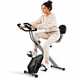 Foldable Exercise Bike for Home Workouts, Compact Stationary Bike with 16-Level Resistance and Quiet Riding, Featuring Adjustable Seat, LCD Display, Heart Rate Tracking and 300lb Weight Capacity,Grey