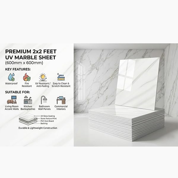 Image of WALLVEAR UV Marble Wall Panel 2x2 Ft PVC High Gloss Sheet (16)