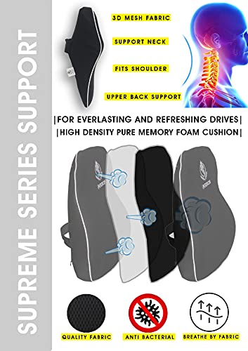 Image of MRRON Supreme EXEMPHLAR Series Memory Foam Elongated Neck Rest & Lumbar Support for Car or Office Chair- Neck Pillow car Cushion Kit Designed Ergonomically for Extra Neck Support (Black)