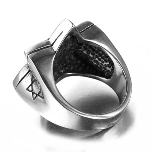 JAJAFOOK Mens Cubic Zirconia Stainless Steel Ring, Vintage Star of David, Black Silver Size 9 - Thumbnail 5
