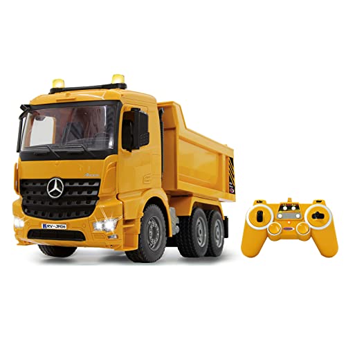 Jamara 404940 - Muldenkipper Mercedes-Benz Arocs 2,4 GHz - Kippmulde hoch / runter, realistischer Motorsound, Hupe, Rückfahrwarnsound, 4 Radantrieb, gelbe LED Signallichter, programmierbare Funktionen