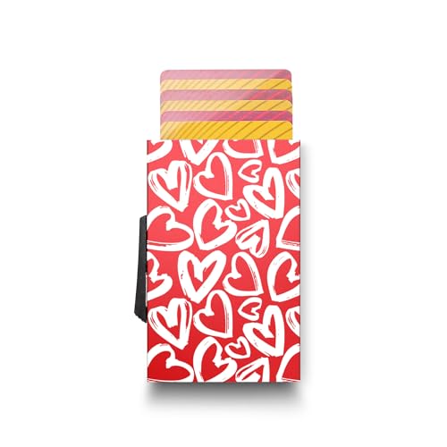 ÖGON -DESIGNS- Automatic Aluminium Card Holder, RFID Blocking Wallet, Compact and Secure Card case, Modern and Lightweight, Slim Design (Engraving Love Tag)