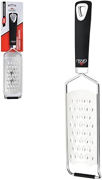 GINSU 12-Inch Coarse Stainless Steel Handheld Grater Multi-Purpose Kitchen Shredder for Hard Cheese, Vegetables, Chocolate & Root Vegetables Ergonomic Non-Slip Handle, Hanging Loop, Dishwasher Safe