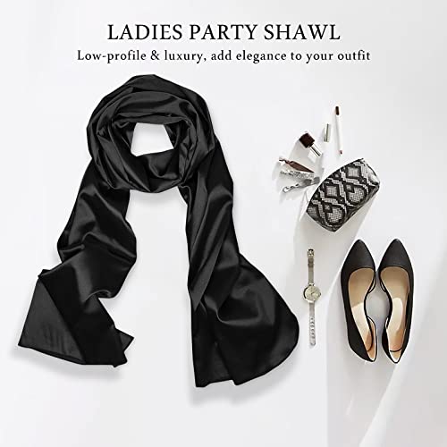 Elegant Soft Wraps Ladies Scarves,Women Satin Chiffon Evening Scarves Silky Solid Color Cape Shawl Lightweight Wraps Stole For Weddings Bridal Bridesmaids Proms Parties (Color : Black)2