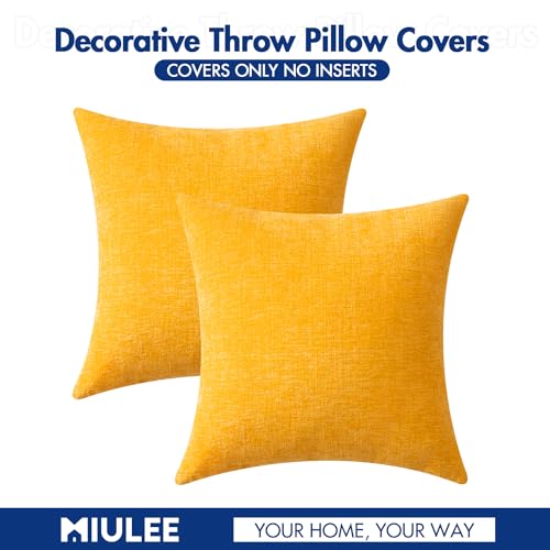 Image of MIULEE Pack of 2 Couch Throw Pillow Covers 18x18 Inch Soft Goose Yellow Chenille Pillow Covers for Sofa Living Room Spring Home Decor Couch Solid Dyed Cases