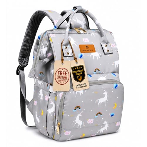 Image of Motherly Patented Diaper Bag Backpack for Moms | Waterproof Baby Travel & Maternity Bag | Spacious Nappy Bag with Insulated Bottle Pockets & Warranty (Elegant Series)