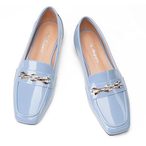 Image of Oh Mispares Womens Loafers Square Toe Low Heel Penny Loafers Fashion Comfortable Slip on Flats Casual Dressy Shoes for Women Work Office Patent Leather