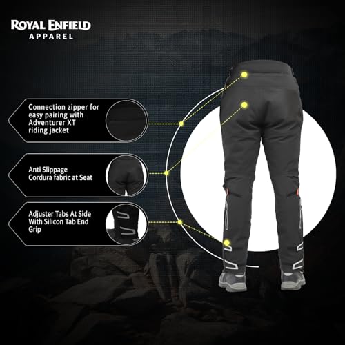Image of Royal Enfield ADVENTURER XT RIDING TROUSER| CE level 2 armor at knee & hip | High abrasion resistance 610 D cordura fabric | Superfabric at Knees | Waistband adjusters | BLACK 36 inch