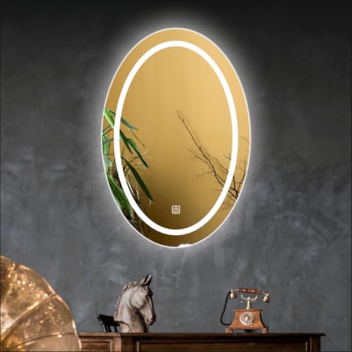 Image of Creative Arts n Frames LED Wall Mount HD Mirror with 3 Color Light Tone for Home Wall Living Room Bedroom Bathroom Hotel Decor Items (12x18 inch Oval)