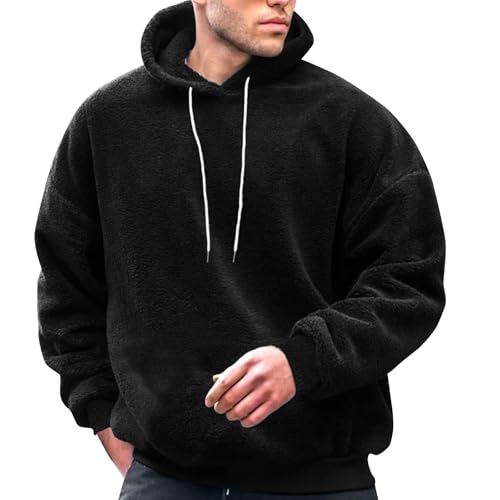 Ymosrh Men's Casual Hoodies, Fuzzy Fleece Hoodie Fall Winter Warm Pullover Hooded Sweatshirts with Pocket, S-2XL