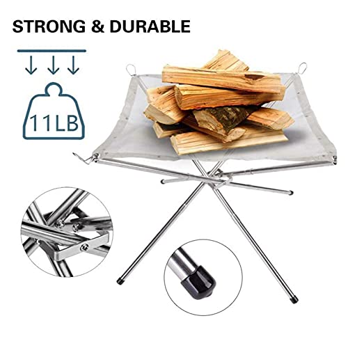 Firepit stand plegable y soporte de leña para camping 4