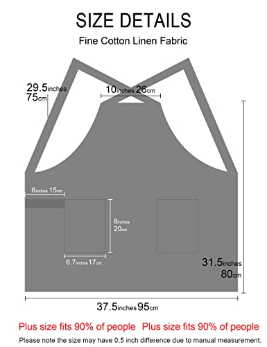 Apronner Cross Back Linen Aprons For Women With Pockets Blend Dress For Baking Cooking Gardening Works Grey #TOP6