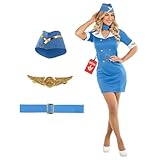 Morph Air Hostess Costume for Women Blue - Retro Stewardess Outfit Womens - Flight Attendant Costume for Women Large