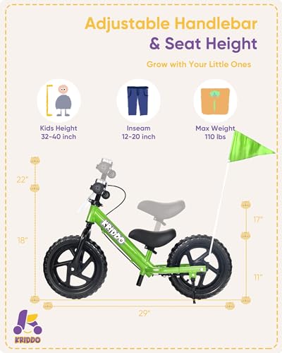 Image of KRIDDO Pro Toddler Balance Bike 2+ Year Old with Hand Brake and Kickstand