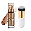 Body Shimmer Oil, Glistening Bronze Natural Glow Luminizer, Long Lasting Moisturizing Liquid Illuminator Highlighter Makeup for a Sun-Kissed Glow, Brush Include, 1oz, Medium