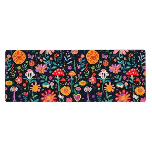 Grand tapis de souris de jeu en caoutchouc fleurs et papillons