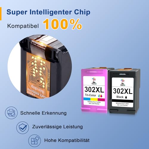 Palmtree 302 XL Druckerpatronen Multipack Wiederaufbereitet für HP 302 Druckerpatronen Ersatz für HP 302 XL für HP Envy 4525 4520 4524 4527 OfficeJet 3831 5230 5220 3833 DeskJet 3630 3639 3636 3638