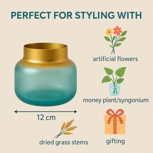 Image of ecofynd Glass Vase for Flowers Plants, Modern Decorative Vase for Home Decor Center Table, Bedroom, Living Room, Office Decoration, Wedding or Gifts, Luster Glass Vase, (GVASE010)