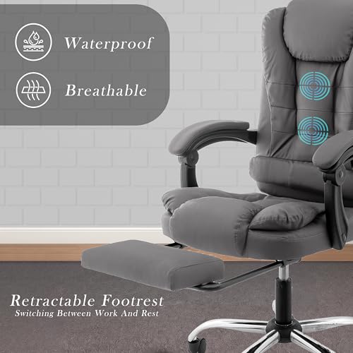 Image of Casa Copenhagen Italia Leatherette Office Chair for Work | Boss Chair, Ergonomic Executive, Luxurious Cushioned Arms & Seat, 2 Point Back Massager, Adjustable Leg Rest, Heavy Duty Metal Base(Grey)