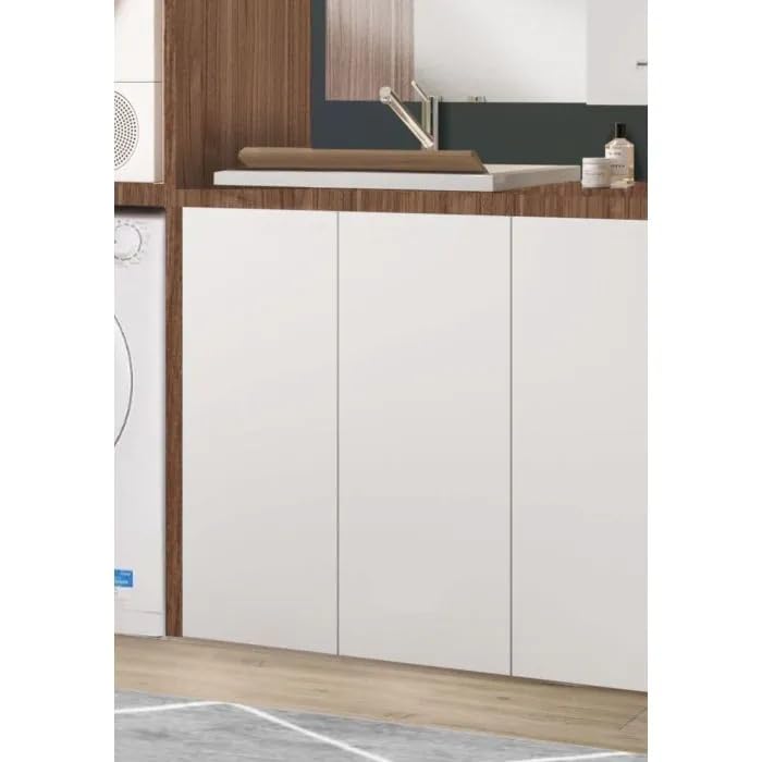 Bissolo Casa Lavatoio con Mobile 71x65 cm Bianco Lucido, 2 Ante Push-Pull, Vasca Metacrilato, Top Noce, Asse Legno Incluso