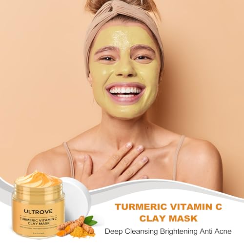 Ultrove 3 Pcs Clay Mask Set, Green Tea, Turmeric Vitamin C, Himalayan Clay Mask, Facial Skin Care Mask For Deep Cleansing thumb #3