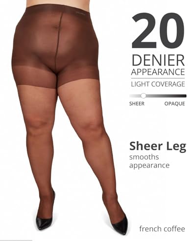 Image of MeMoi Energizing Plus Size Curvy Control Top Pantyhose for Women, Semi Opaque Pantyhose, Lightweight Womens Stockings