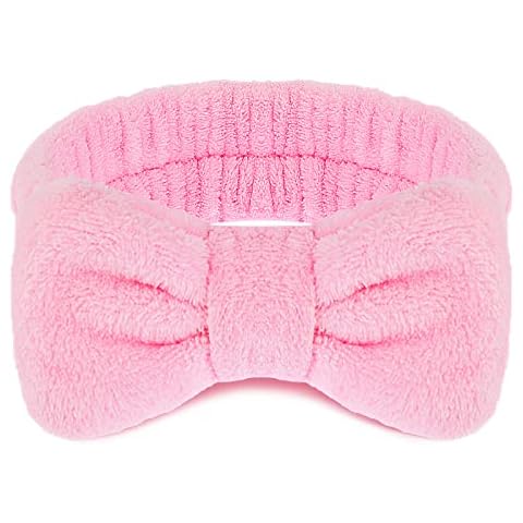 Molain Spa Headband, Bowknot Hair Bands Makeup Headbands Women Coral Fleece Elastic Headband Washing Face Hair Wrap for Washing Face Shower Sports Beauty Skincare (pink) Cover