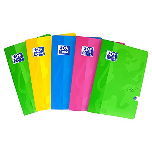 Oxford Touch A4 Premium Exercise Books, 8mm Lined, 120 Pages, Assorted Colours, Pack of 5
