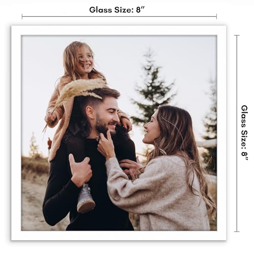 Americanflat 8x8 Picture Frame with Shatter-Resistant Glass - Streamline Collection - Thin Border Square Frame for Tabletop and Wall Display - Hanging Hardware and Easel Stand Included - White