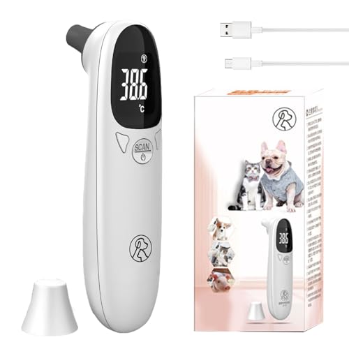 Wxeadu Hundeohr Temperaturmonitor, Thermometer für Hunde und Katzen, Digital Haustier Thermometer mit LED-Anzeige, Tragbares Ohrthermometer für Hunde, Katzen und Tiere, Schnelle Und Genaue
