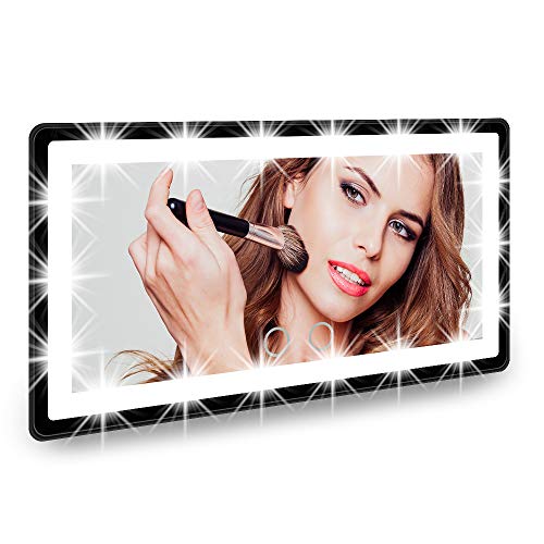 Car Sun Visor Mirror Car Vanity Mirror with Lights Automobile Makeup Mirror with Lights Makeup Travel Vanity Mirror Car Cosmetic Mirror Clip on Sun Visor with 3 Color Lights Dimming USB Power