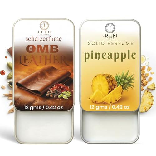 Image of IDITRI EXPORT Solid Perfume |pineapple&OMB leather Alcohol Free Wax Perfume Balm, Long Lasting | Pocket Tin 12g, Pack Of 2| Non Greasy Smooth Glide, Travel Friendly Unisex Gifts He Or Her