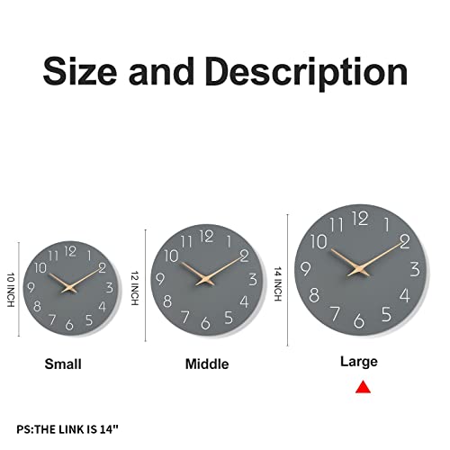Mosewa Wall Clock 14 Inch Wall Clocks Battery Operated Silent Non-Ticking, Simple Modern Wood Clock Decorative For Bedroom, Living Room, Kitchen, Home Office (Gray) #TOP3