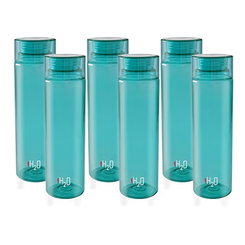CELLO H2O Round Water Bottle Set of 6, 1000ml, Sea Green | BPA Free, Unbreakable & Reusable |Leakproof Silicone Lid Fridge Set of PET Water Bottle For Kitchen, Office, School, College, Travel, Gifting