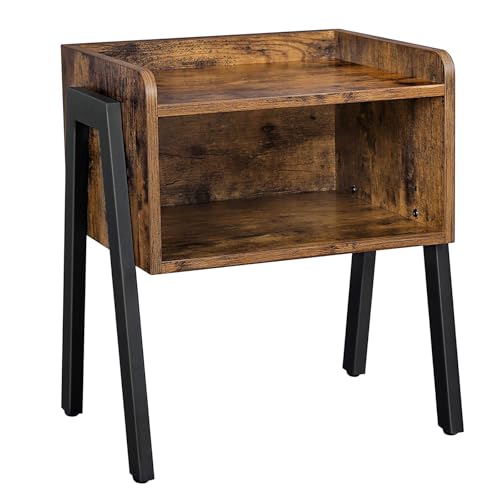 La mejor selección de Mesas de café los mejores 5. 46 VASAGLE Mesa Auxiliar, Mesita de Noche, Mesa de Café Apilable, con Compartimento, Marco de Acero, Montaje Sencillo, Marrón Rústico y Negro MLET54X