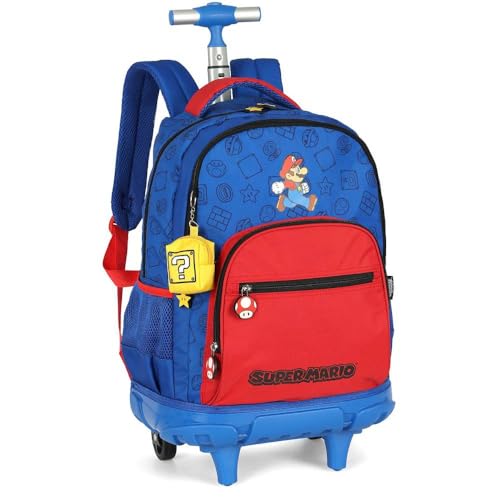 Mochila de Rodinha Super Mario Bros Azul Porta Moeda Luxcel