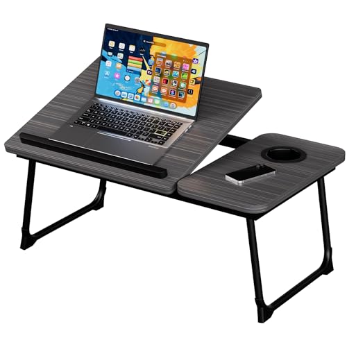 Adjustable Laptop Desk for Bed & Couch, Portable Tilting Lap Desk with Foldable Legs & Cup Holder, Lightweight Bed Table Fits Up to 15.6" Laptops for Writing, Eating and Reading