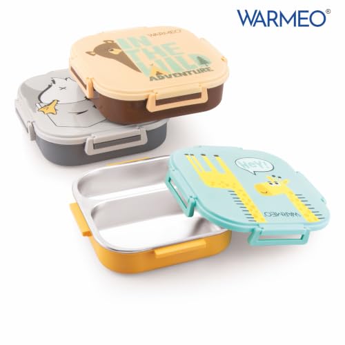 Image of WARMEO Jerry Insulated Lunch Box with Two Compartment BPA Free, Kids Lunch Box,Food Grade Ideal for School, Picnic, Office & Outdoor - 500ml Giraffe, Stainless Steel