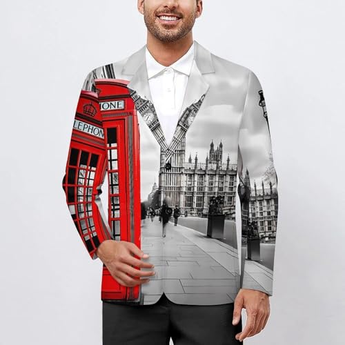London Telephone Booth and Big Ben Men's Casual Blazers Slim Fit Sport Coats Blazer Two Buttons Suit Jacket for Work Party2